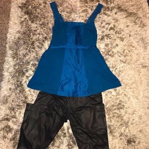 Merona Teal sleeveless Lace and Sateen look Top